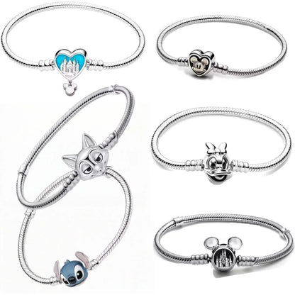 Disney 925 Silver Cartoon Charm Bracelet DIY Jewelry