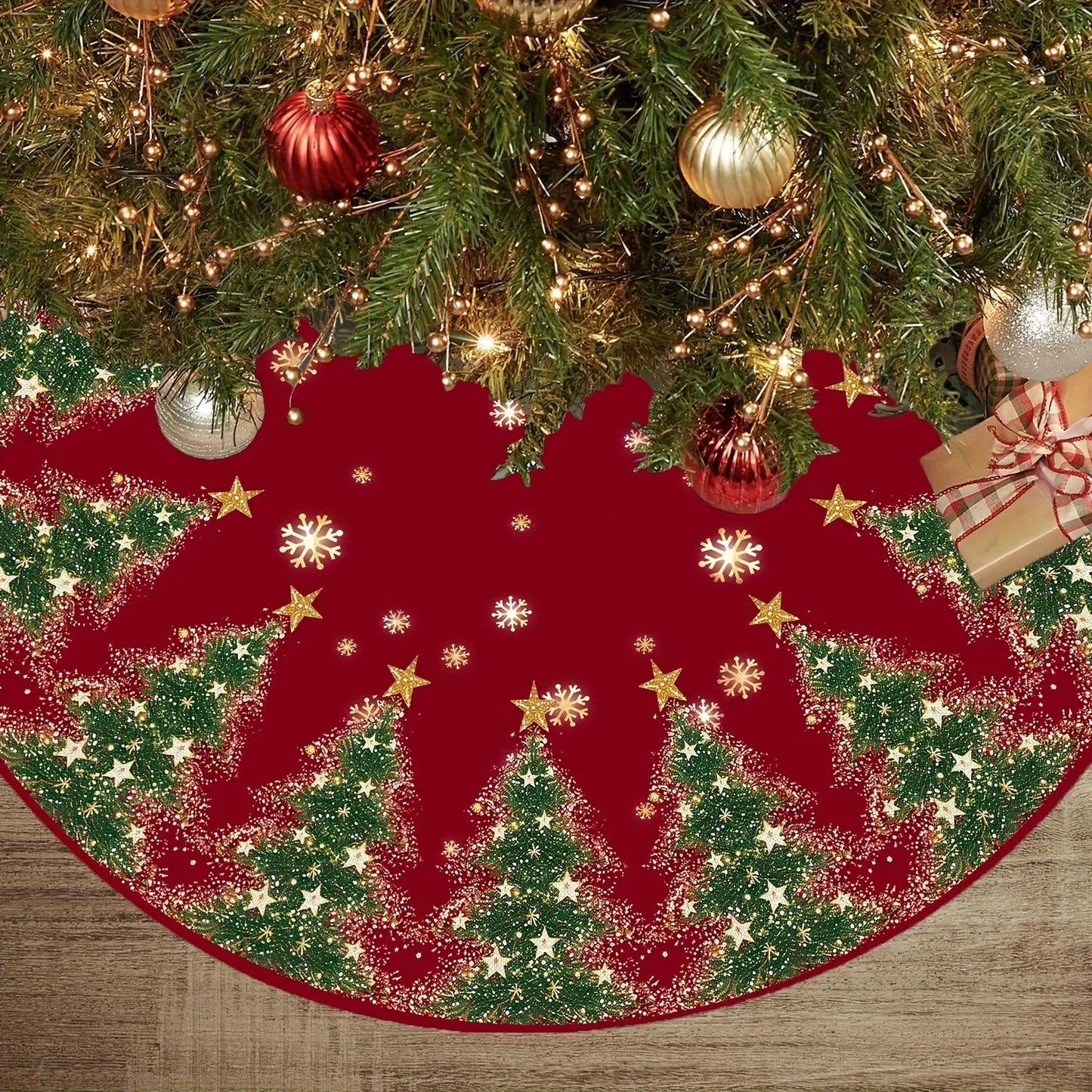VIKAMA Snowflake Pine Christmas Tree Skirt Rug