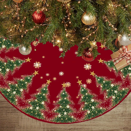 VIKAMA Snowflake Pine Christmas Tree Skirt Rug