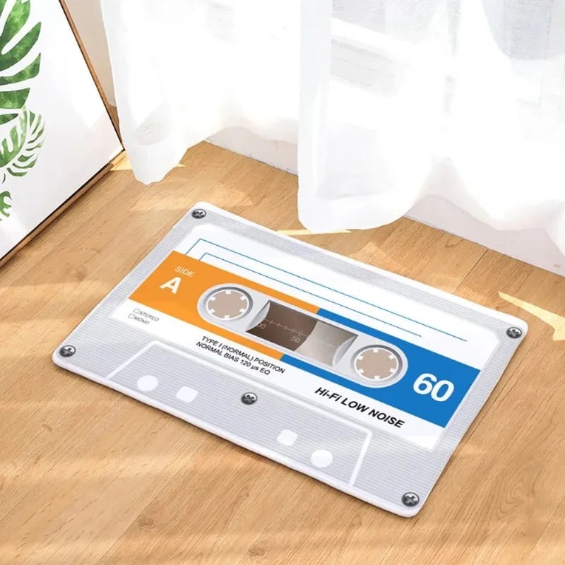 Retro Cassette Tape Door Mat Music Theme Non-Slip Carpet Living Room Bedroom Kitchen Home Decor