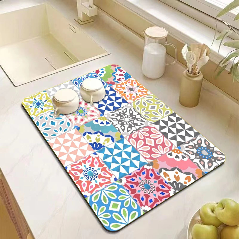 Mandala Absorbent Kitchen Counter Mat