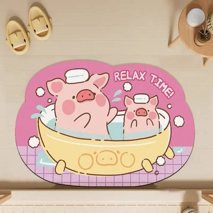 Lulu Pig Bathroom Absorbent Diatom Mud Non-Slip Quick-Dry Floor Mat Door Mat