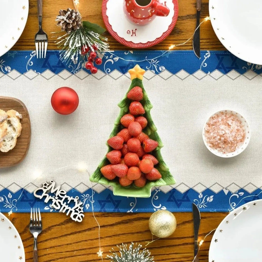 Elegant Linen Tablecloth Star of David Seven-Branched Candlestick Passover Table Decor