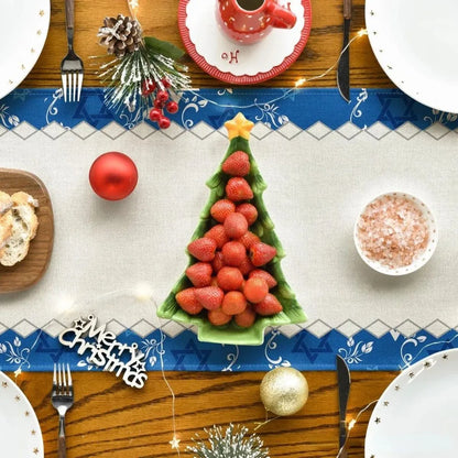 Elegant Linen Tablecloth Star of David Seven-Branched Candlestick Passover Table Decor