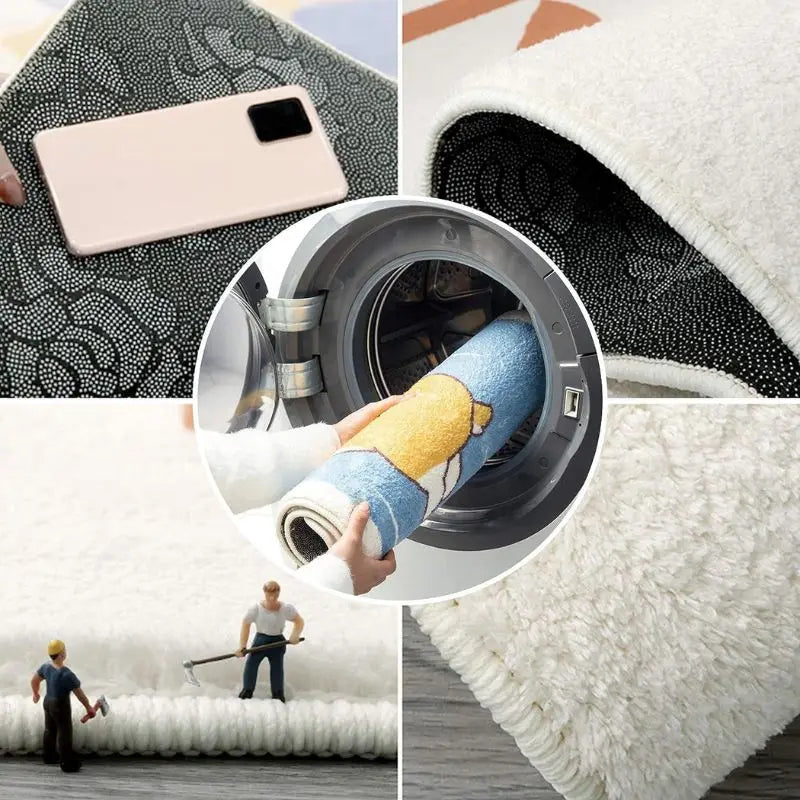 VIKAMA Floral Faux Cashmere Carpet Soft Non-Slip Entrance Bedroom Bathroom Floor Mat