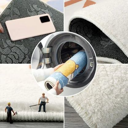 VIKAMA Floral Faux Cashmere Carpet Soft Non-Slip Entrance Bedroom Bathroom Floor Mat