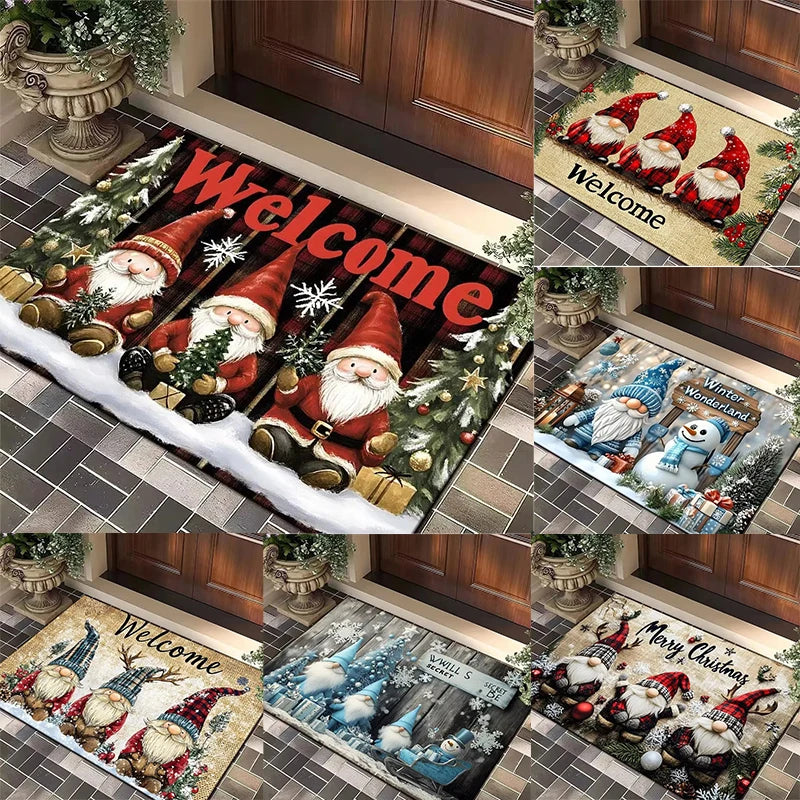 VIKAMA Christmas Gnome Plaid Non-Slip Doormat