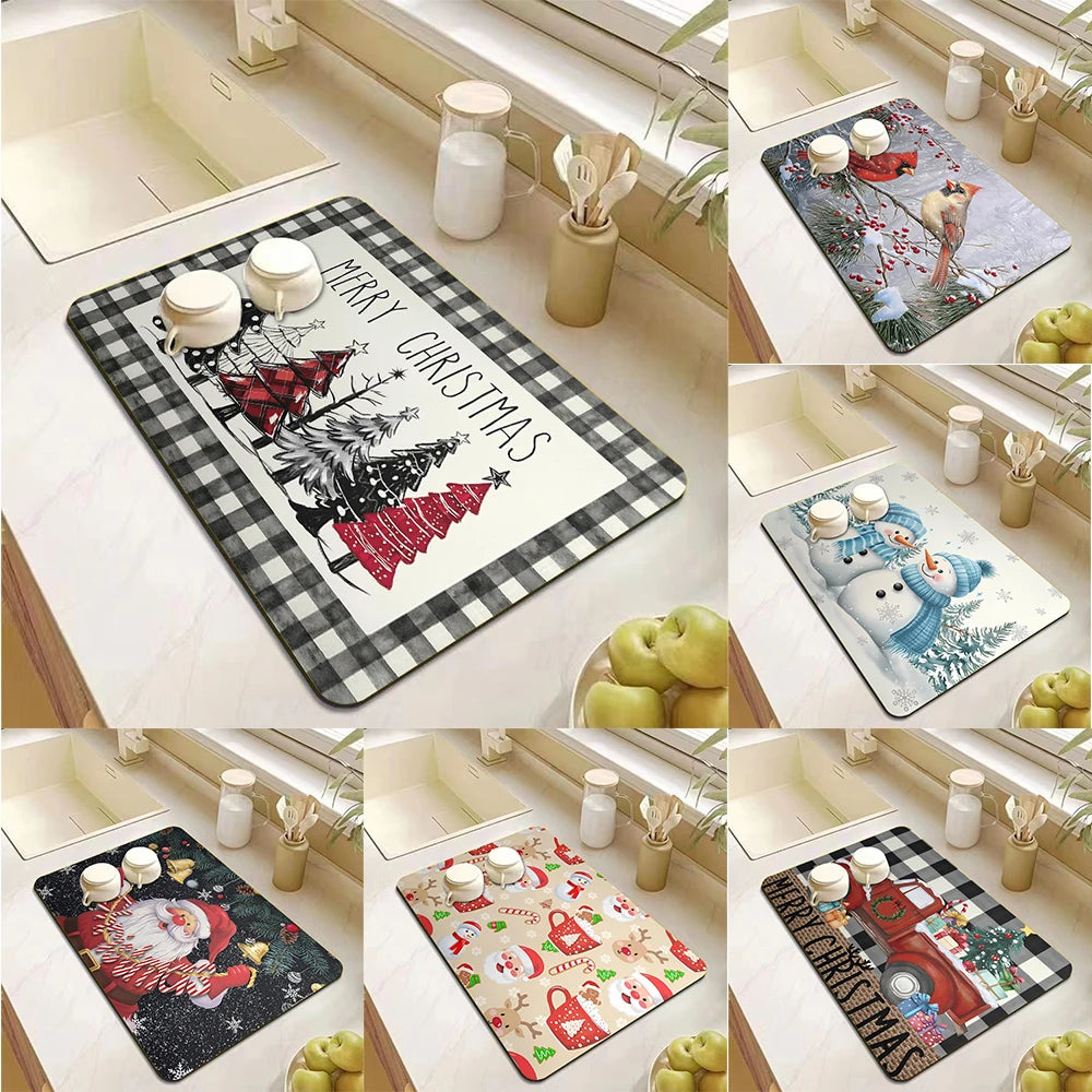 Christmas Tree Absorbent Kitchen Drying Mat