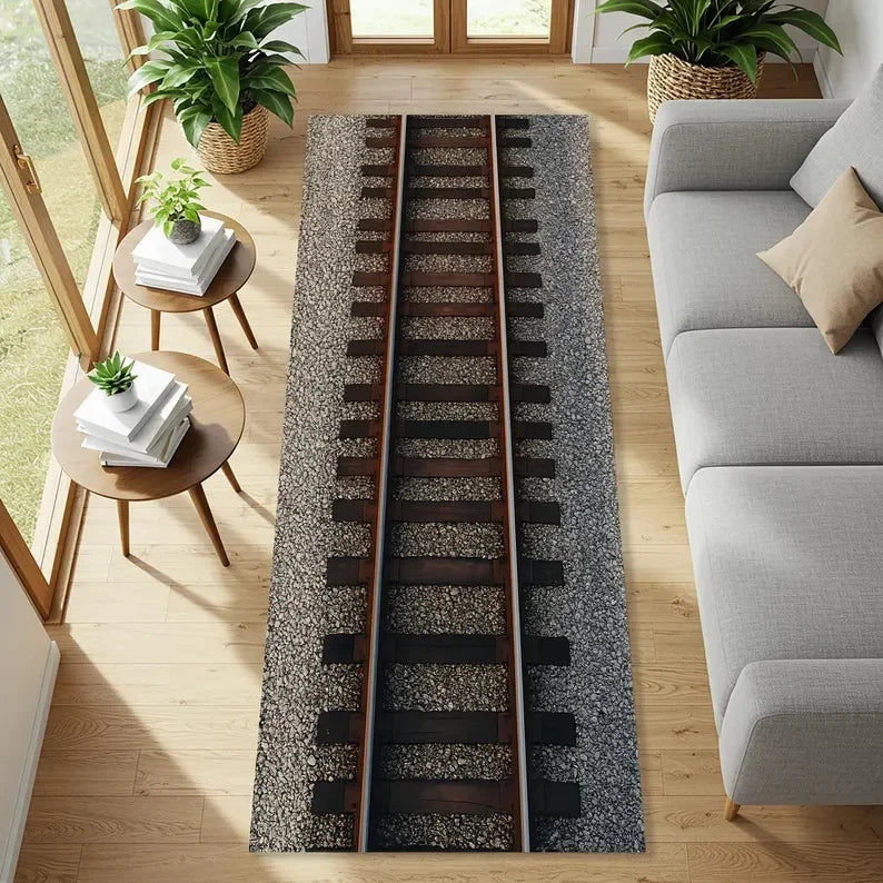 Train Track Kids Runner Rug