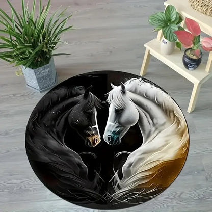 Horse Print Round Area Rug Non-Slip Machine Washable Carpet Bedroom Living Room Laundry Room Home Decor