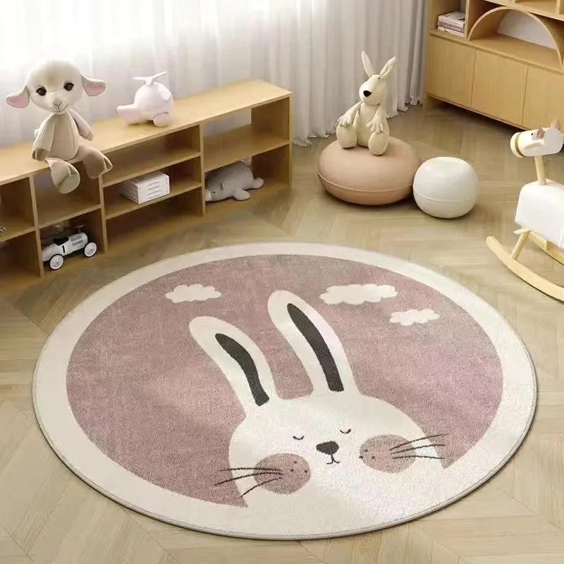 Cute Animals Print Round Rug Large Non-Slip Wear-Resistant Circle Carpet Living Room Bedroom Soft Floor Mat Home Decor