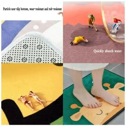 Christmas Cartoon Reindeer Pattern Entrance Floor Mat Absorbent Non-Slip Door Mat Bathroom Door Decoration Rug