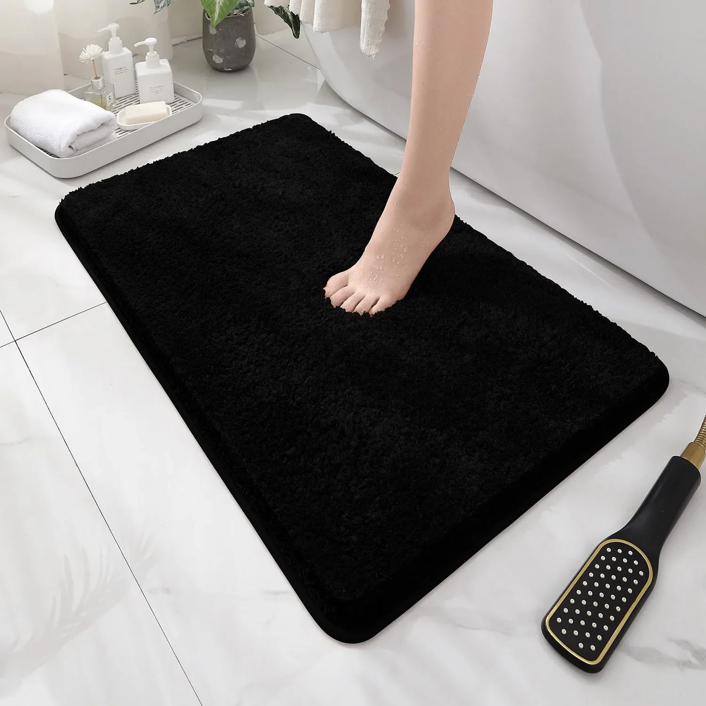 Rounded Thick Plush Bathroom Mat Absorbent Non-Slip Bathtub Entrance Door Floor Rug Home Decor