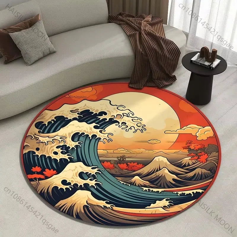 Japanese Great Wave Round Area Rug