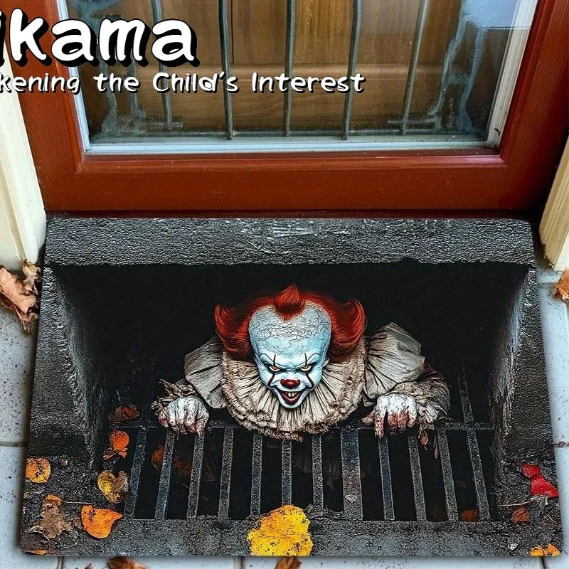 VIKAMA Creepy Clown Halloween Doormat Non-Slip Horror Party Entry Rug Indoor Outdoor Decor