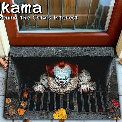 VIKAMA Creepy Clown Halloween Doormat Non-Slip Horror Party Entry Rug Indoor Outdoor Decor