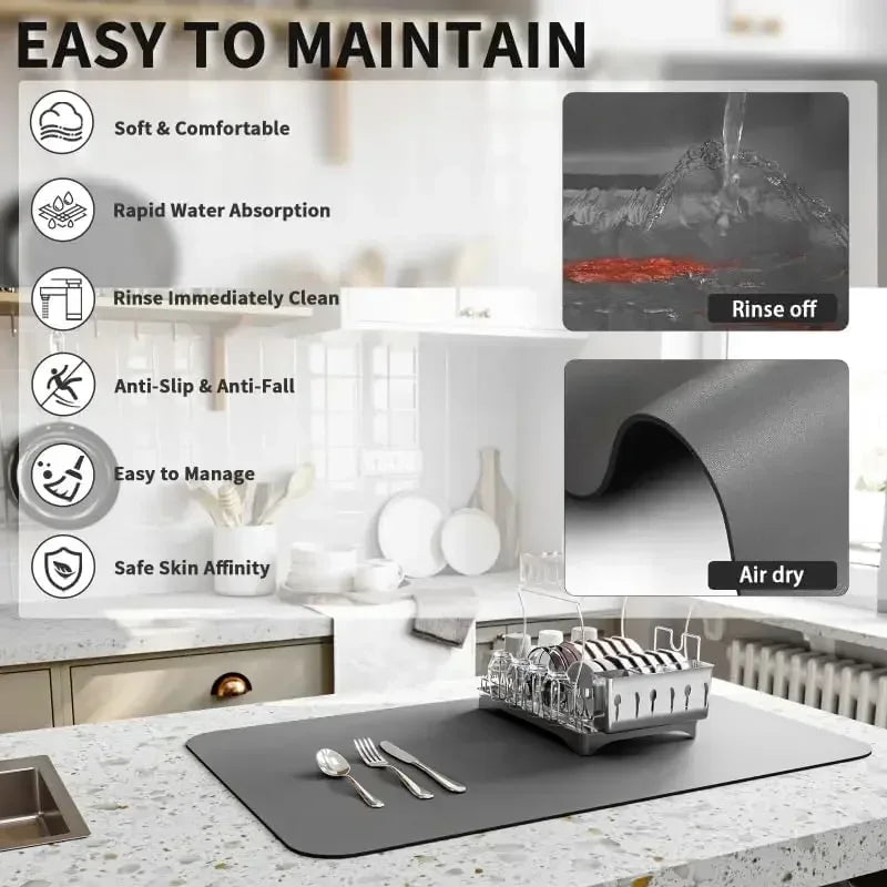 Absorbent kitchen drying drain mat