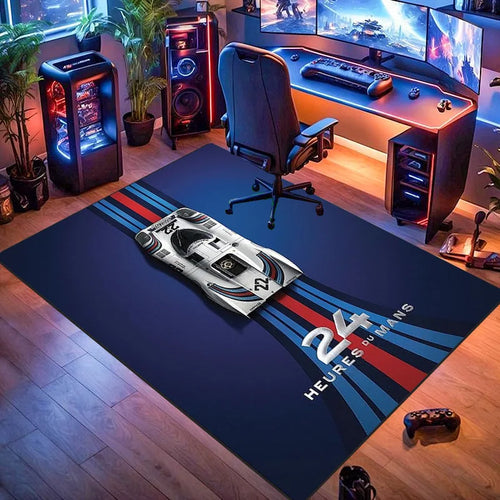 Racing Theme Carpet Mat Motorcycle & Sports Car Design Non-Slip Rug Game Room Living Room Bedroom Home Decor