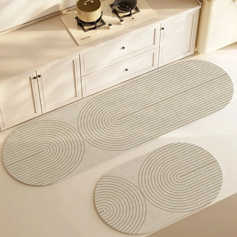 Diatomite Kitchen Mat Super Absorbent Non-Slip Washable Elliptical Rug Bathroom Carpet