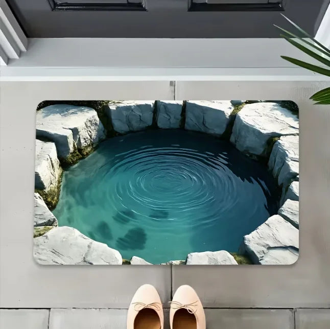 3D dark stone hole illusion floor mat