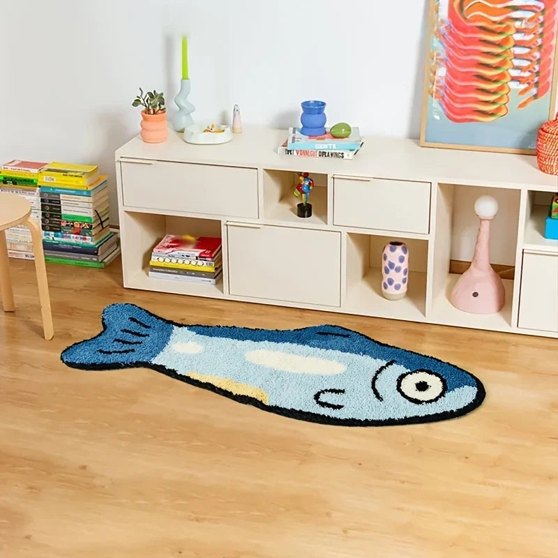 VIKAMA Cute Salted Fish Long Carpet 40x120cm Living Room Bedroom Bedside Floor Mat