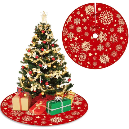 VIKAMA Red Snowflake Star Christmas Tree Skirt Holiday Living Room Decor