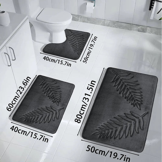 3PCS Bath Mat Set Non-Slip Soft Quick-Dry Absorbent Machine Washable Bathroom Rugs Home Floor Decor