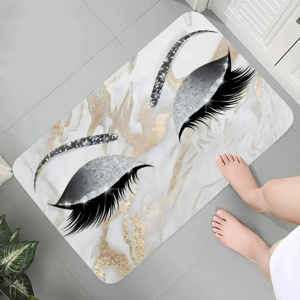 Eyelash Pattern Flannel Printed Carpet Non-Slip Foot Mat Bedroom Bathroom Kitchen Entrance Rug Home Decor