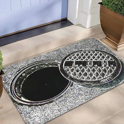 3D Illusion Manhole Cover Sewer Ladder Non-Slip Door Mat Realistic Rug Indoor Outdoor Entryway Home Decor