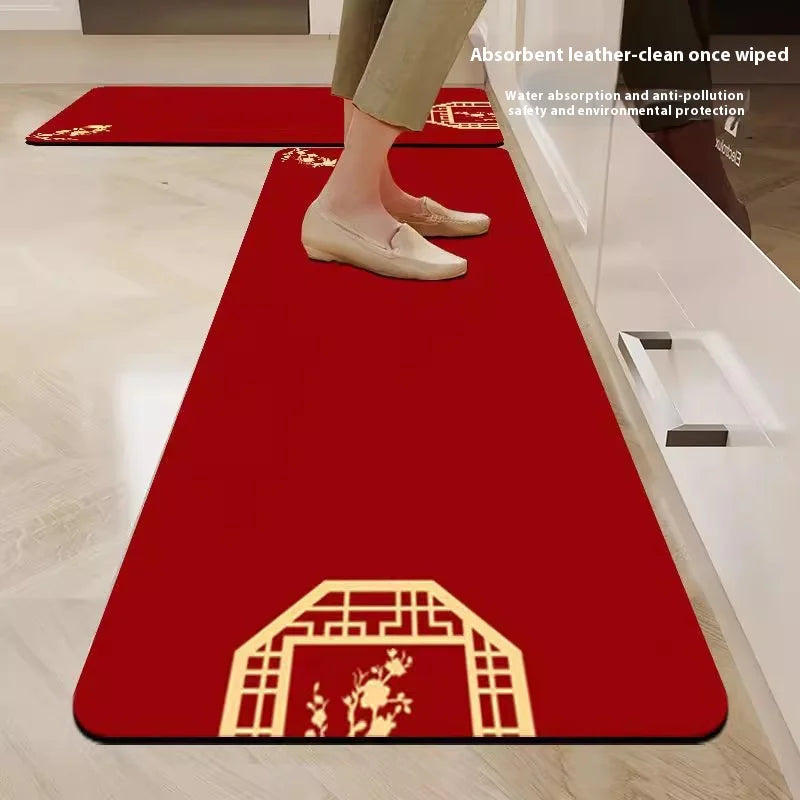 VIKAMA Diatomite Kitchen Mat Non-Slip Cuttable Red Entrance Bathroom Carpet