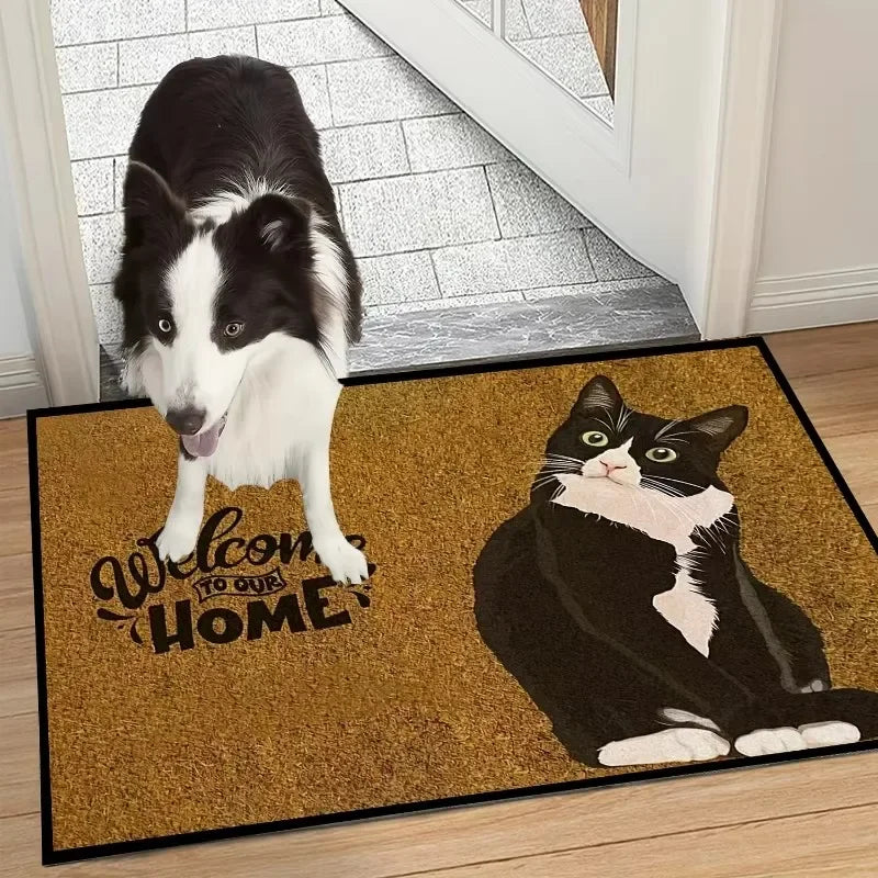 VIKAMA Black Cartoon Cat Doormat Thickened Non-Slip Bedroom Living Room Kitchen Bathroom Rug Home Decor
