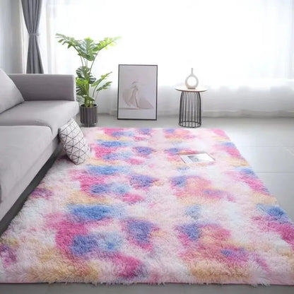 VIKAMA Silk Wool Tie-Dye Rug Non-Slip Washable Bedroom Living Room Kids Carpet Home Decor