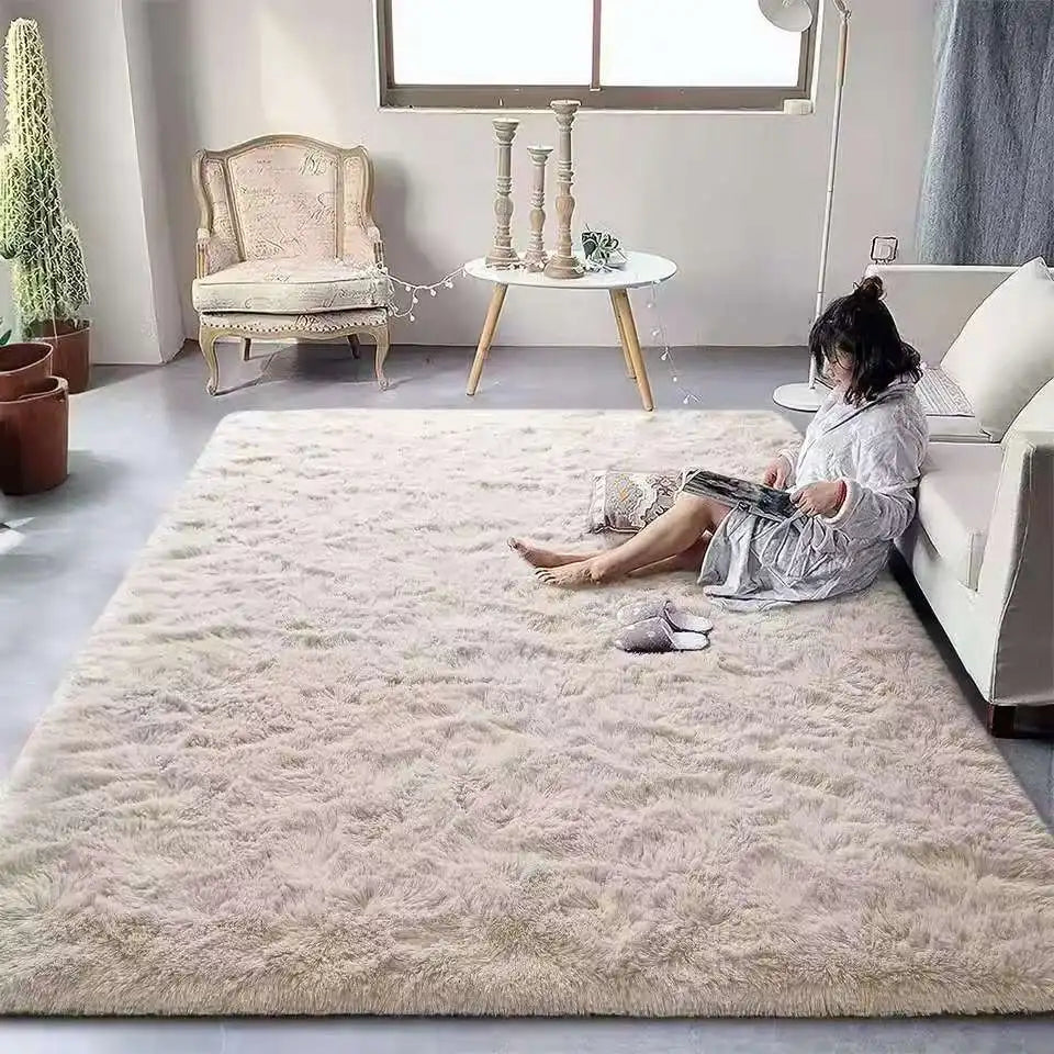 Soft fluffy tie-dye gradient bedroom rug for girls bedside decor