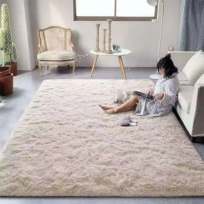 Soft fluffy tie-dye gradient bedroom rug for girls bedside decor