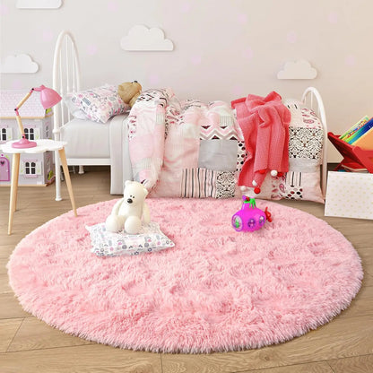 VIKAMA Pink Round Fluffy Princess Kids Area Rug