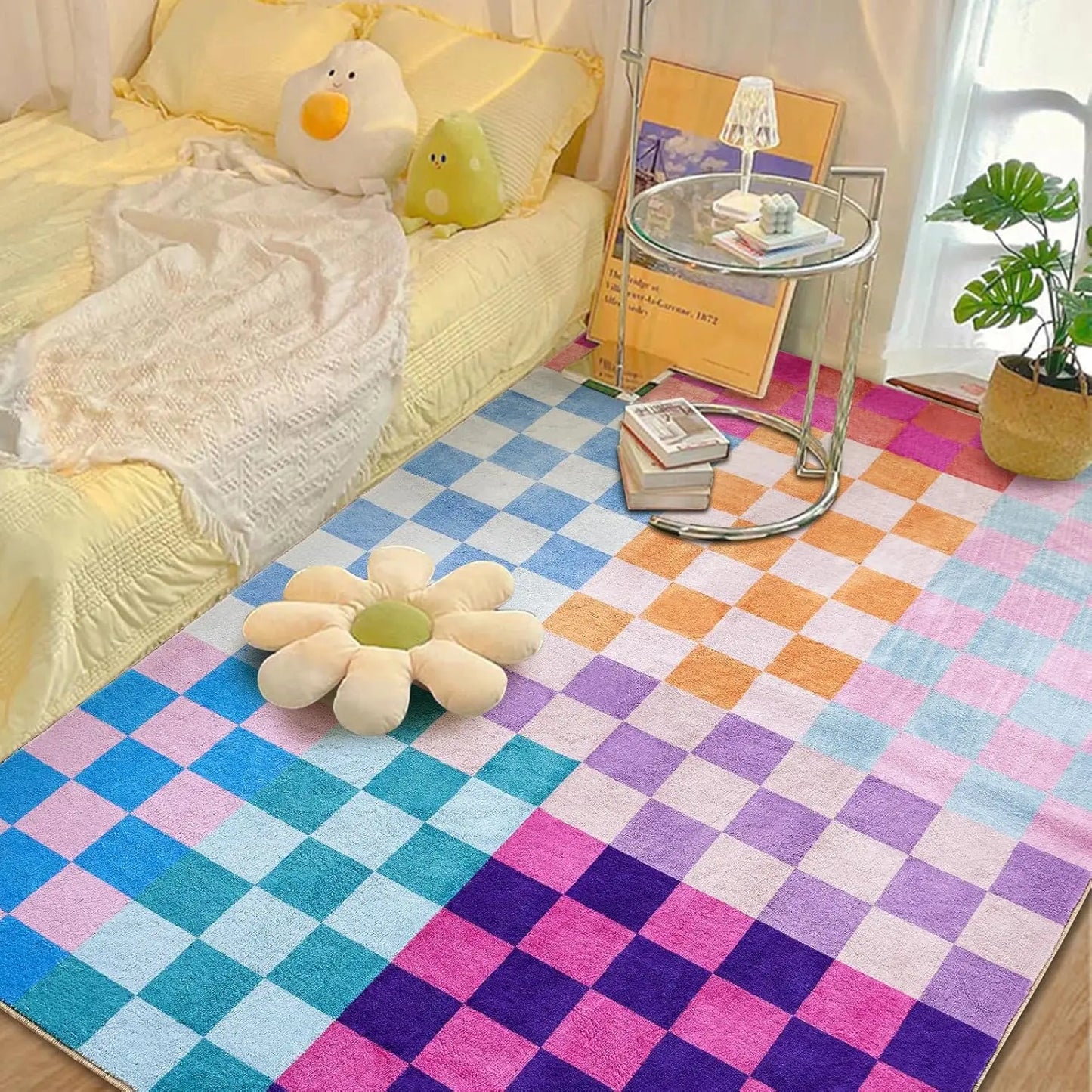 Multicolored Checkerboard Retro Geometric Area Rug