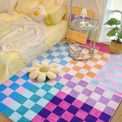 Multicolored Checkerboard Retro Geometric Area Rug