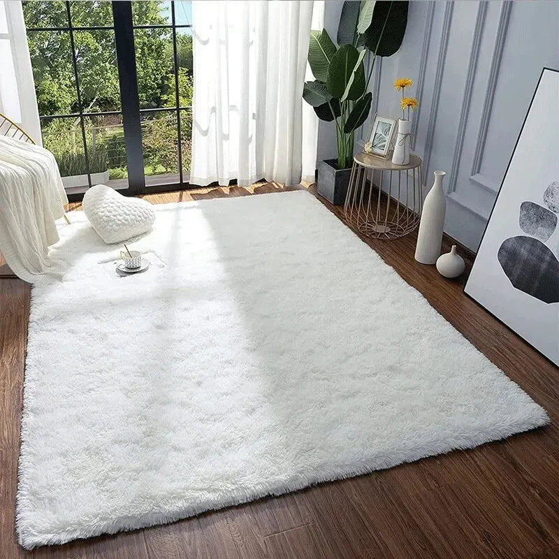 VIKAMA White Silk Wool Rug Soft Fluffy Non-Slip Washable Bedroom Living Room Kids Room Decor