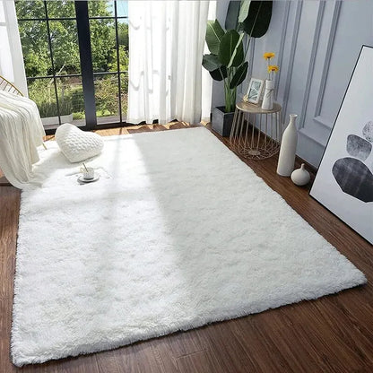 VIKAMA White Silk Wool Rug Soft Fluffy Non-Slip Washable Bedroom Living Room Kids Room Decor