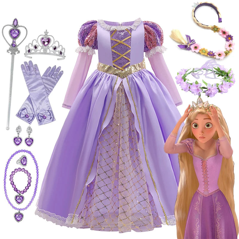 Disney Tangled Rapunzel Princess Costume Dress For Girls