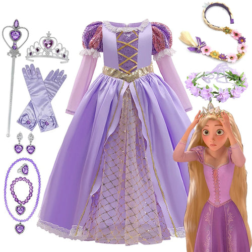 Disney Tangled Rapunzel Princess Costume Dress For Girls