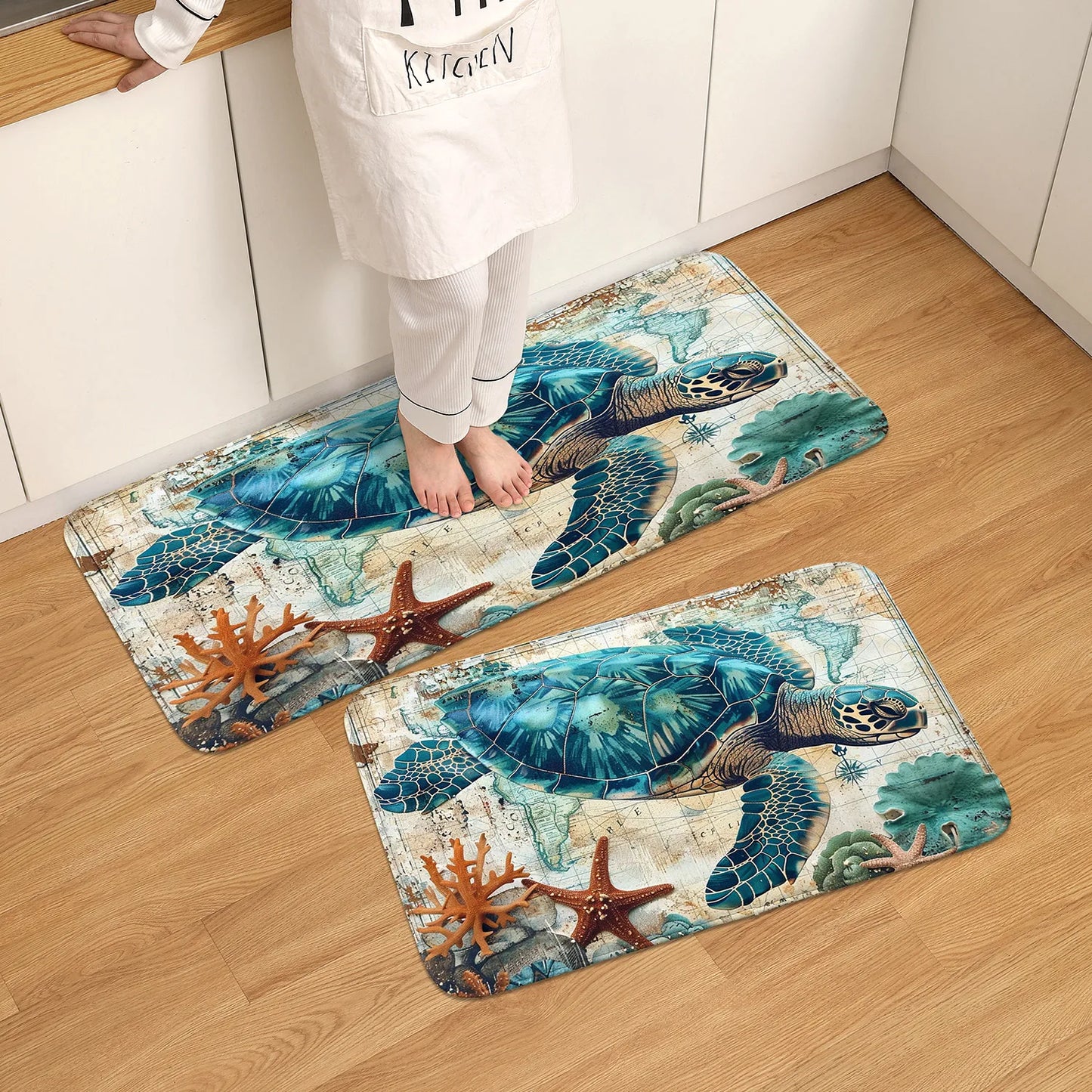 Dream ocean blue turtle seabed mat absorbent, non-slip, quick-drying carpet home, bathroom, kitchen door mat