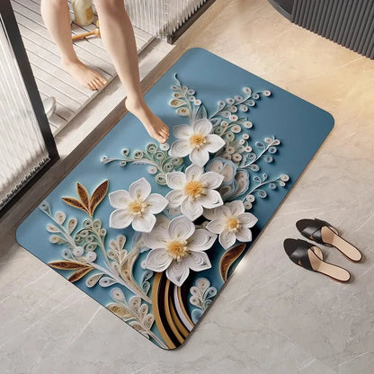 German diatomaceous earth floor mat 3D three-dimensional floral household bathroom anti slip mat