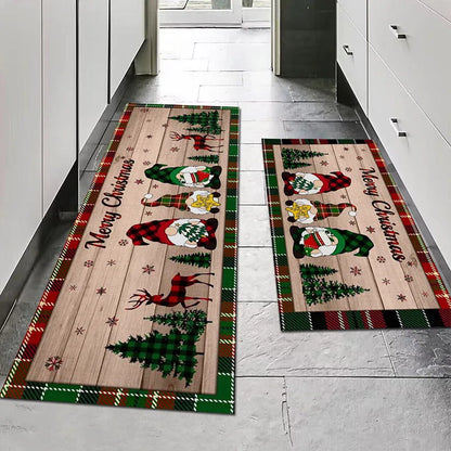 Merry Christmas Gnome Xmas Tree Rug Non-Slip Floor Mat Kitchen Living Room Bedroom Entrance Balcony Bathroom Carpet Home Decor