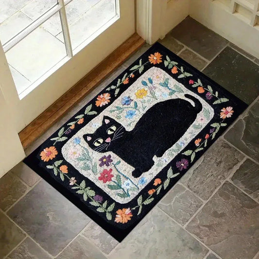 VIKAMA Vintage Black Cat Welcome Mat