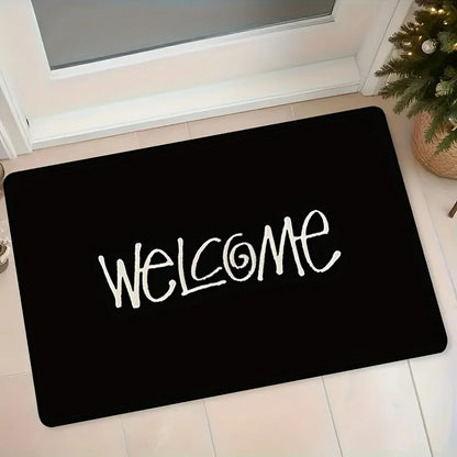 VIKAMA Black Welcome Doormat Washable Durable Minimalist Entrance Rug Home Decor
