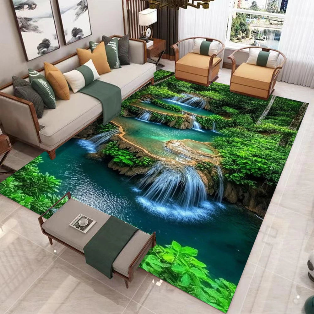 3D Santorini mountain landscape area rug