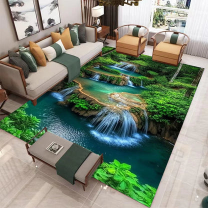 3D Santorini mountain landscape area rug