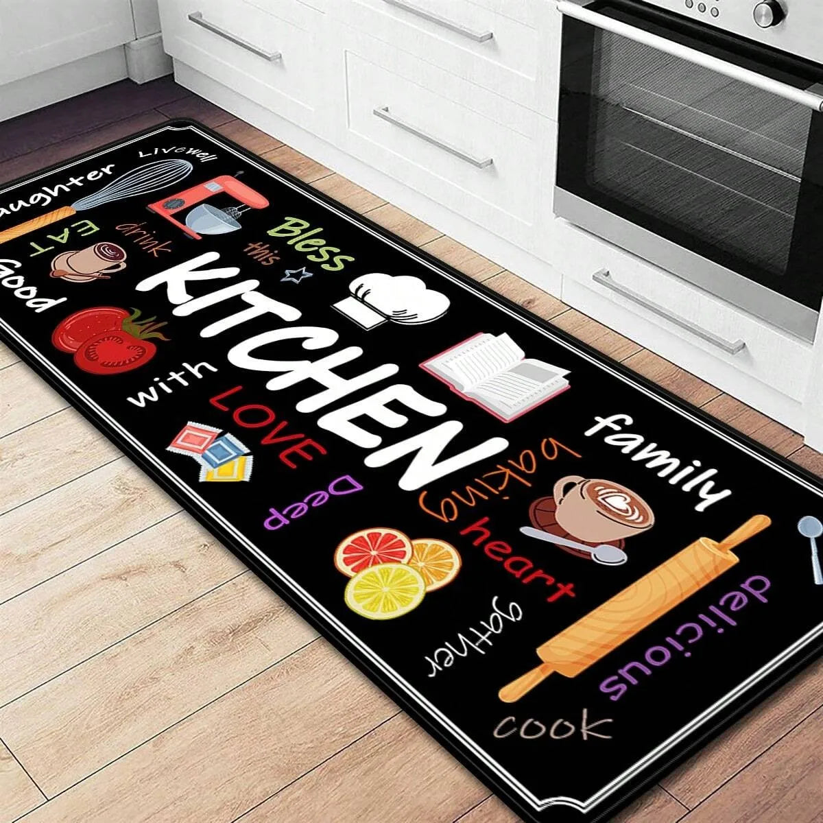 VIKAMA Printed Kitchen Non-Slip Floor Mat Set
