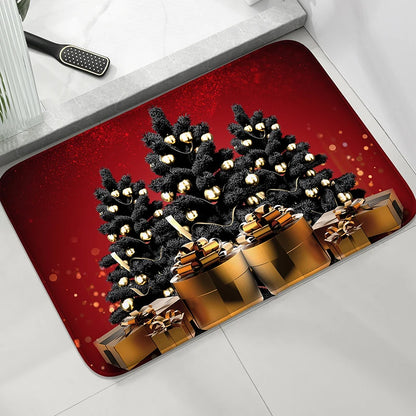 Christmas Themed Bathroom Mat Non-Slip Absorbent Shower Room Carpet Machine Washable Entrance Door Rug Home Decor